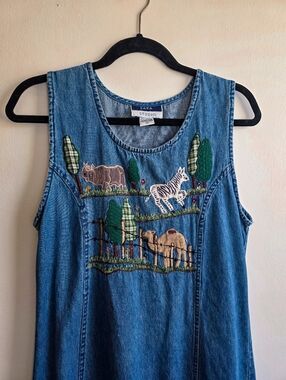 Vintage Sara Studio Embroidered Denim Jumper Dress